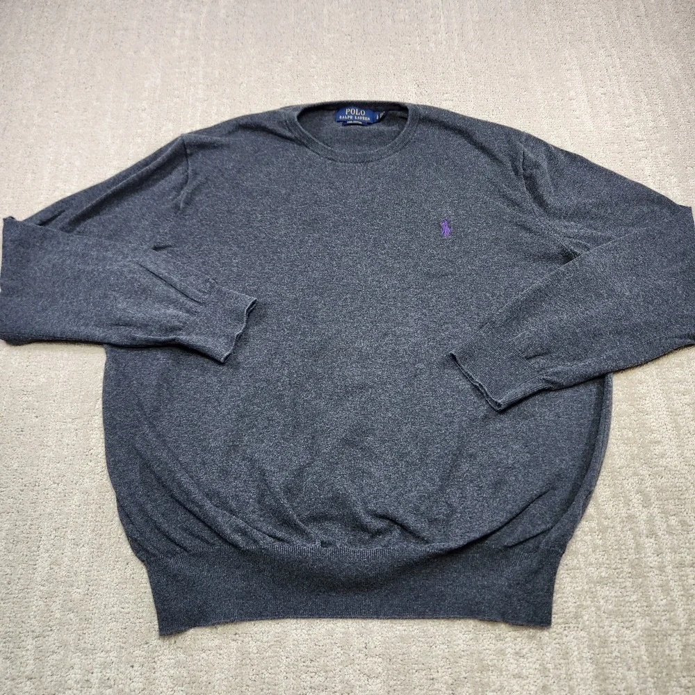 Polo Ralph Lauren Sweater Men Large Pima Cotton Gray Lightweight Knit Preppy‎